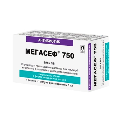 Мегасеф 750 мг порошок для приготовления раствора для инъекций 1 шт