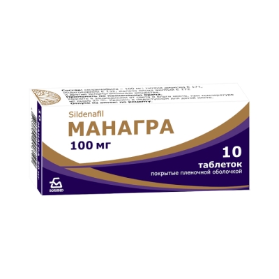 Манагра 100 мг таблетки покрытые пленочной оболочкой 10 шт
