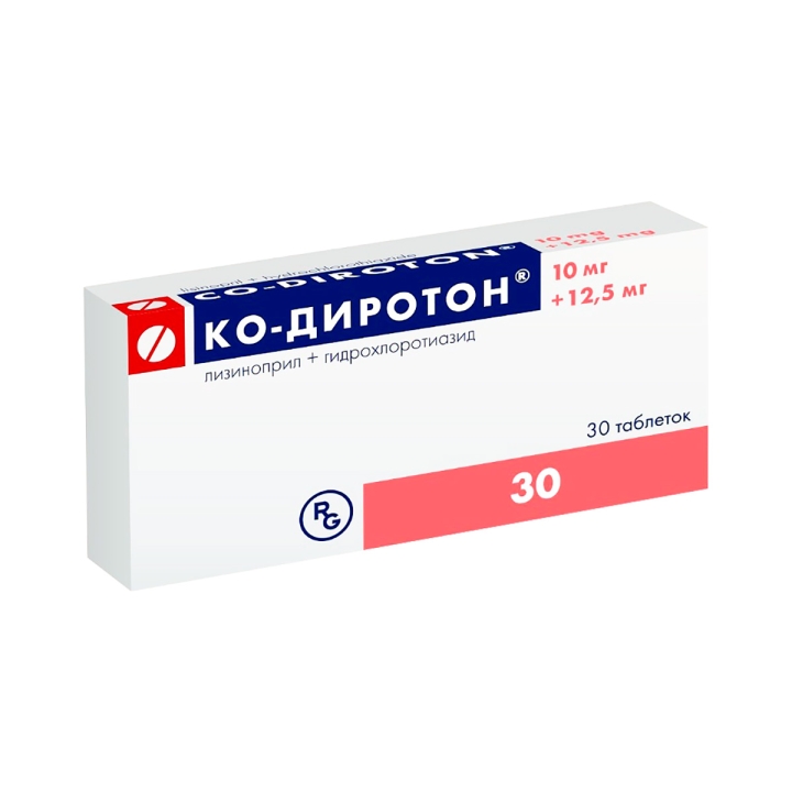 Ко-Диротон 10 мг+12,5 мг таблетки 30 шт