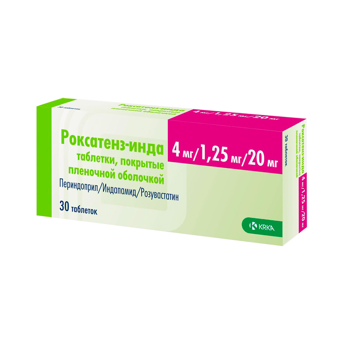 Роксатенз-Инда 4 мг+1,25 мг+20 мг таблетки покрытые пленочной оболочкой 30 шт