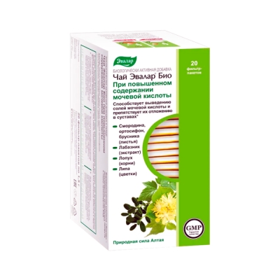 Чай Эвалар БИО при повышенном содержании мочевой кислоты сырье растительное 1,5 г фильтр-пакет 20 шт