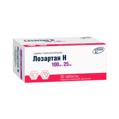 Лозартан Н 100 мг+25 мг таблетки покрытые пленочной оболочкой 30 шт