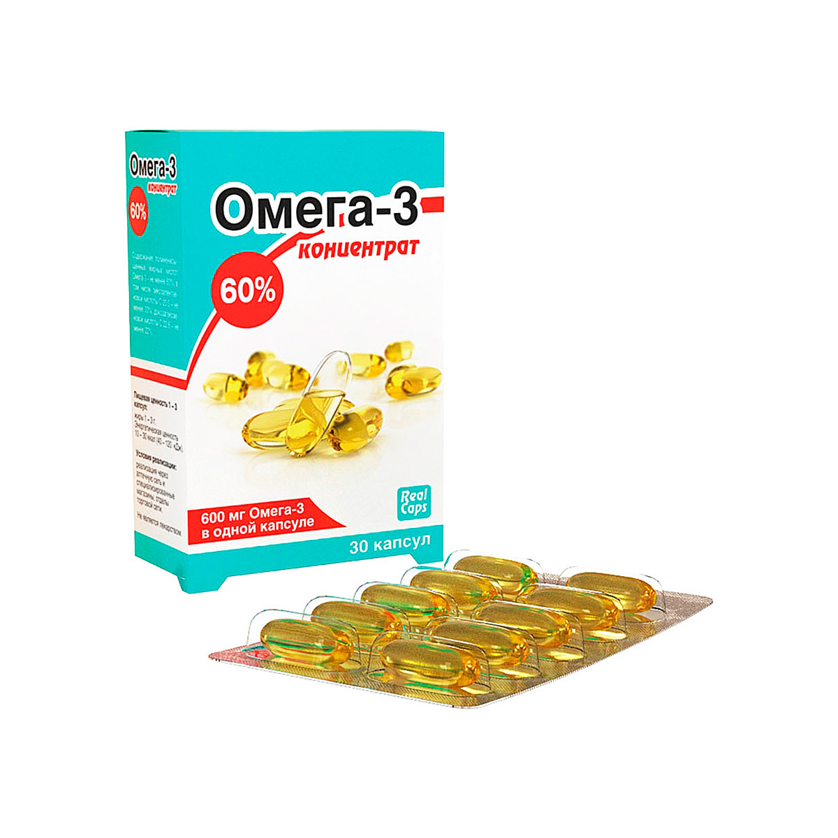 Омега-3 концентрат 60 % капсулы 1000 мг 30 шт Real Caps
