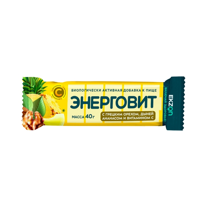 Энерговит с грецким орехом, дыней, ананасом и витамином С плитка 40 г 1 шт Экзон