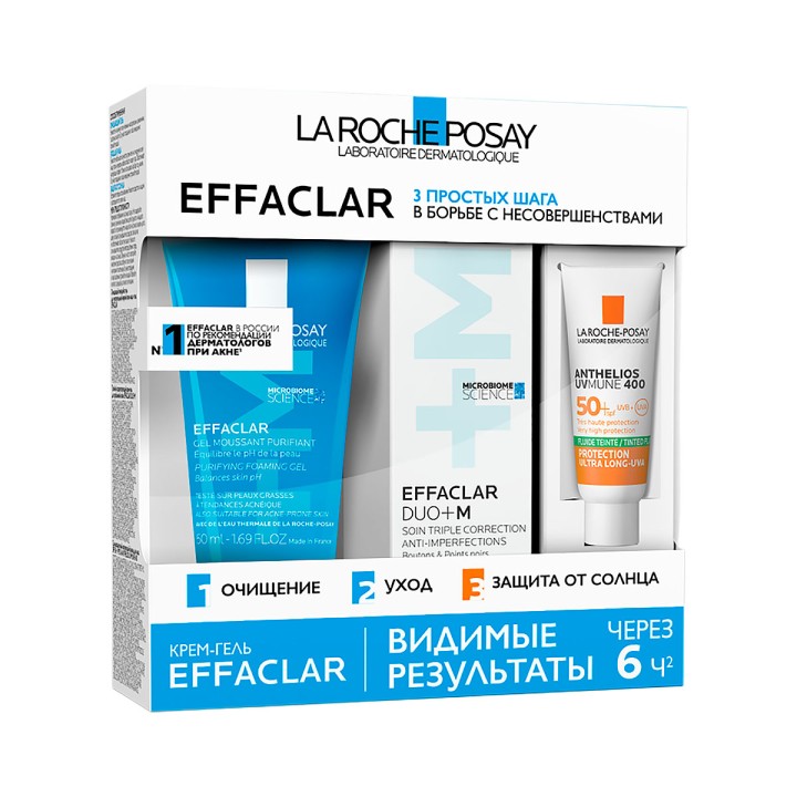 La Roche-Posay набор для борьбы с несовершенствами кожи Effaclar очищающий гель 50 мл 1 шт + Effaclar DUO+M тройной корректирующий крем-гель 40 мл 1 шт + Anthelios UVMune 400 флюид 3 мл 1 шт