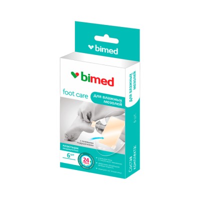 Бимед Foot Care пластырь гидроколлоидный с гепевыми подушечками для влажных мозолей 2,4х7 см 6 шт