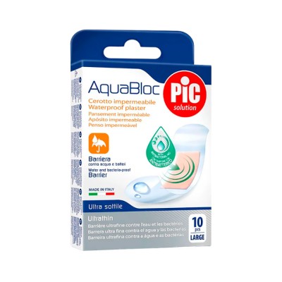 Pic Solution Aquabloc пластырь водонепроницаемый с антибактериальной подушечкой 2,5х7,2 см 10 шт