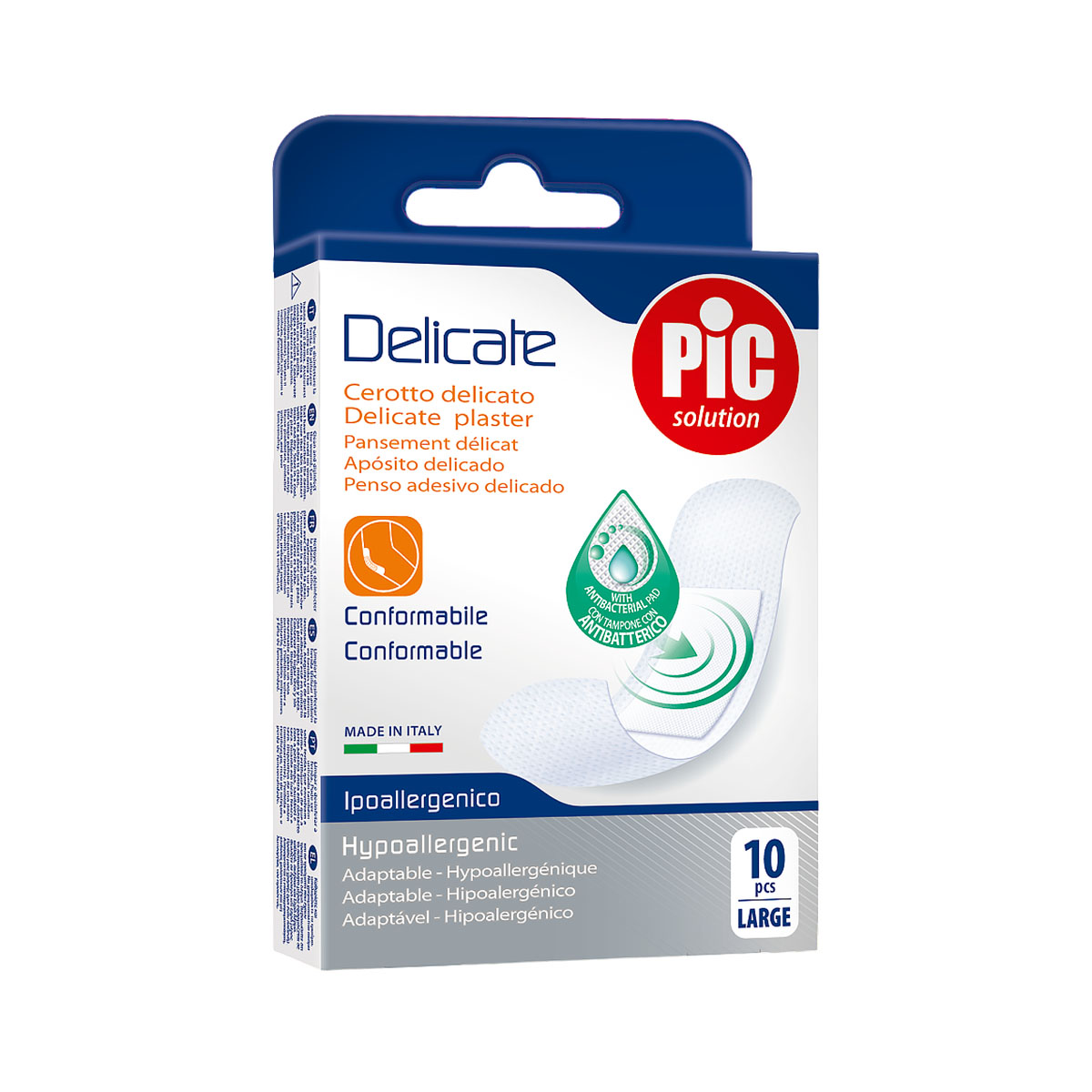 Pic Solution Delicate пластырь с антибактериальной подушечкой для чувствительной кожи 2,5х7,2 см 10 шт