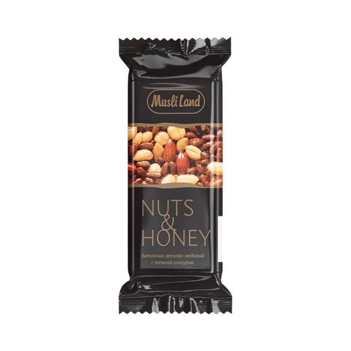 Nuts & Honey батончик медово-ореховый с тёмной глазурью 45 г 1 шт Musli Land