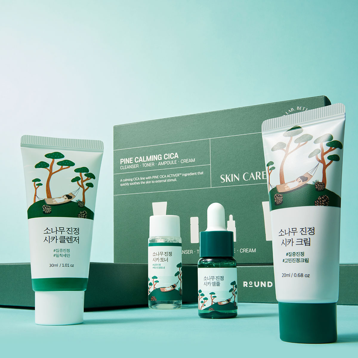 Round Lab Pine Calming Cica Trial Kit набор для ухода за проблемной кожей пенка 30 мл 1 шт + тонер 20 мл 1 шт + сыворотка 10 мл 1 шт + крем 20 мл 1 шт