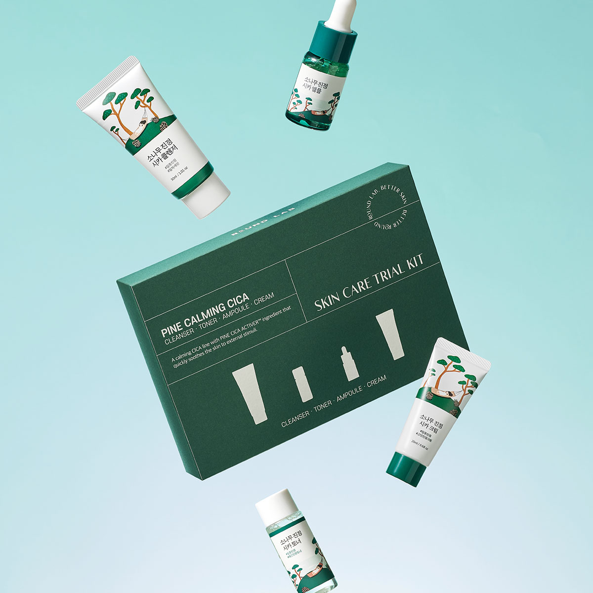Round Lab Pine Calming Cica Trial Kit набор для ухода за проблемной кожей пенка 30 мл 1 шт + тонер 20 мл 1 шт + сыворотка 10 мл 1 шт + крем 20 мл 1 шт