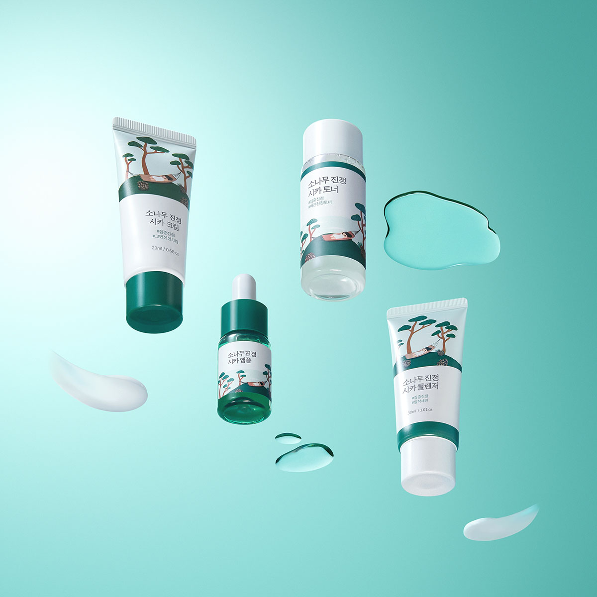 Round Lab Pine Calming Cica Trial Kit набор для ухода за проблемной кожей пенка 30 мл 1 шт + тонер 20 мл 1 шт + сыворотка 10 мл 1 шт + крем 20 мл 1 шт