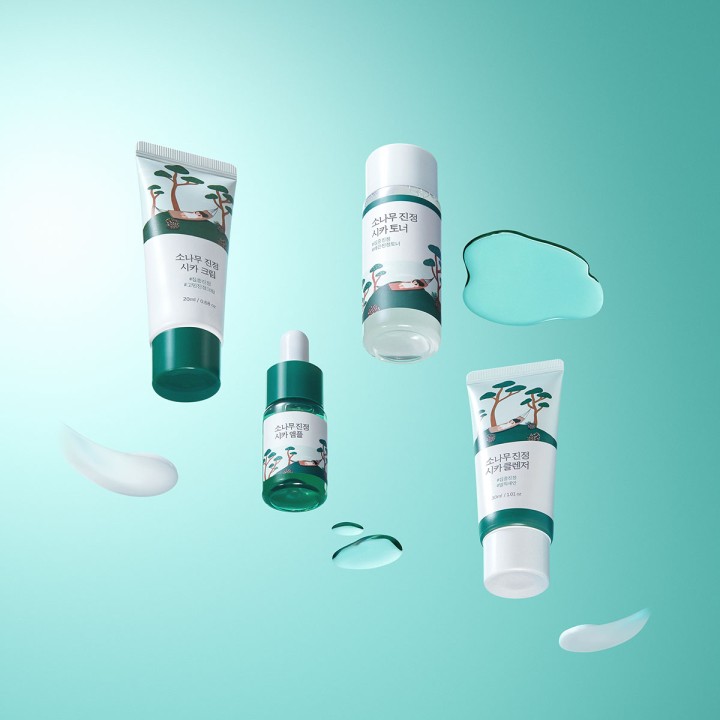 Round Lab Pine Calming Cica Trial Kit набор для ухода за проблемной кожей пенка 30 мл 1 шт + тонер 20 мл 1 шт + сыворотка 10 мл 1 шт + крем 20 мл 1 шт