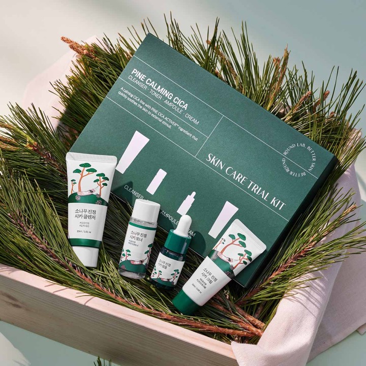 Round Lab Pine Calming Cica Trial Kit набор для ухода за проблемной кожей пенка 30 мл 1 шт + тонер 20 мл 1 шт + сыворотка 10 мл 1 шт + крем 20 мл 1 шт