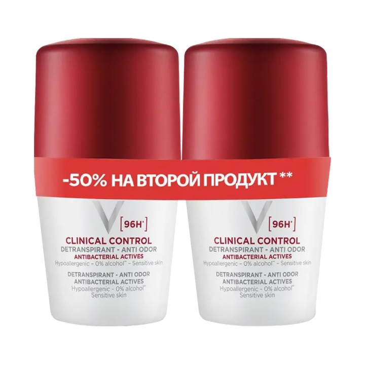 Vichy Clinical Control 96 ч шариковый дезодорант-антиперспирант 50 мл 2 шт