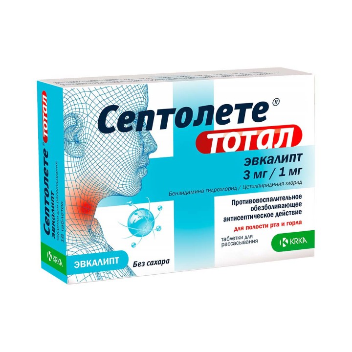 Септолете Тотал эвкалипт 3 мг+1 мг таблетки для рассасывания 8 шт