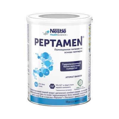 Nestle Peptamen полноценная сбалансированная смесь на основе гидролизованного белка молочной сыворотки с ароматом ванили для детей от 10 лет и взрослых 400 г банка 1 шт