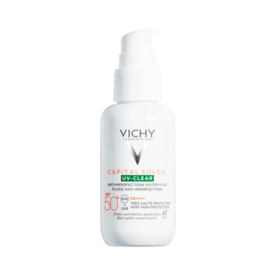 Vichy Capital Soleil UV-Clear SPF 50+ невесомый солнцезащитный флюид для лица против несовершенств 40 мл 1 шт