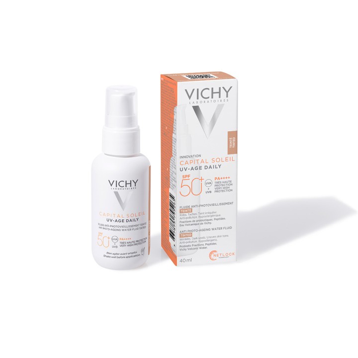 Vichy Capital Soleil UV-Age Daily SPF 50+ невесомый тонирующий солнцезащитный флюид для лица против признаков фотостарения 40 мл 1 шт