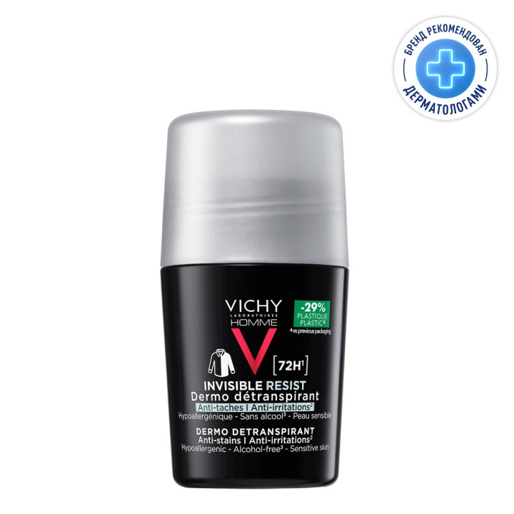 Vichy Homme Invisible Resist 72 ч мужской шариковый дезодорант-антиперспирант 50 мл 1 шт