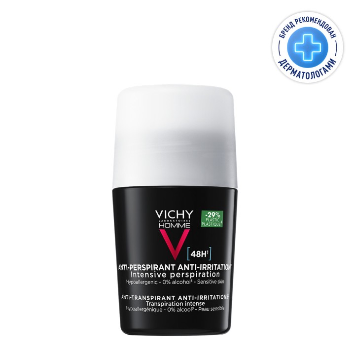 Vichy Homme 48 ч мужской шариковый дезодорант-антиперспирант для чувствительной кожи 50 мл 1 шт