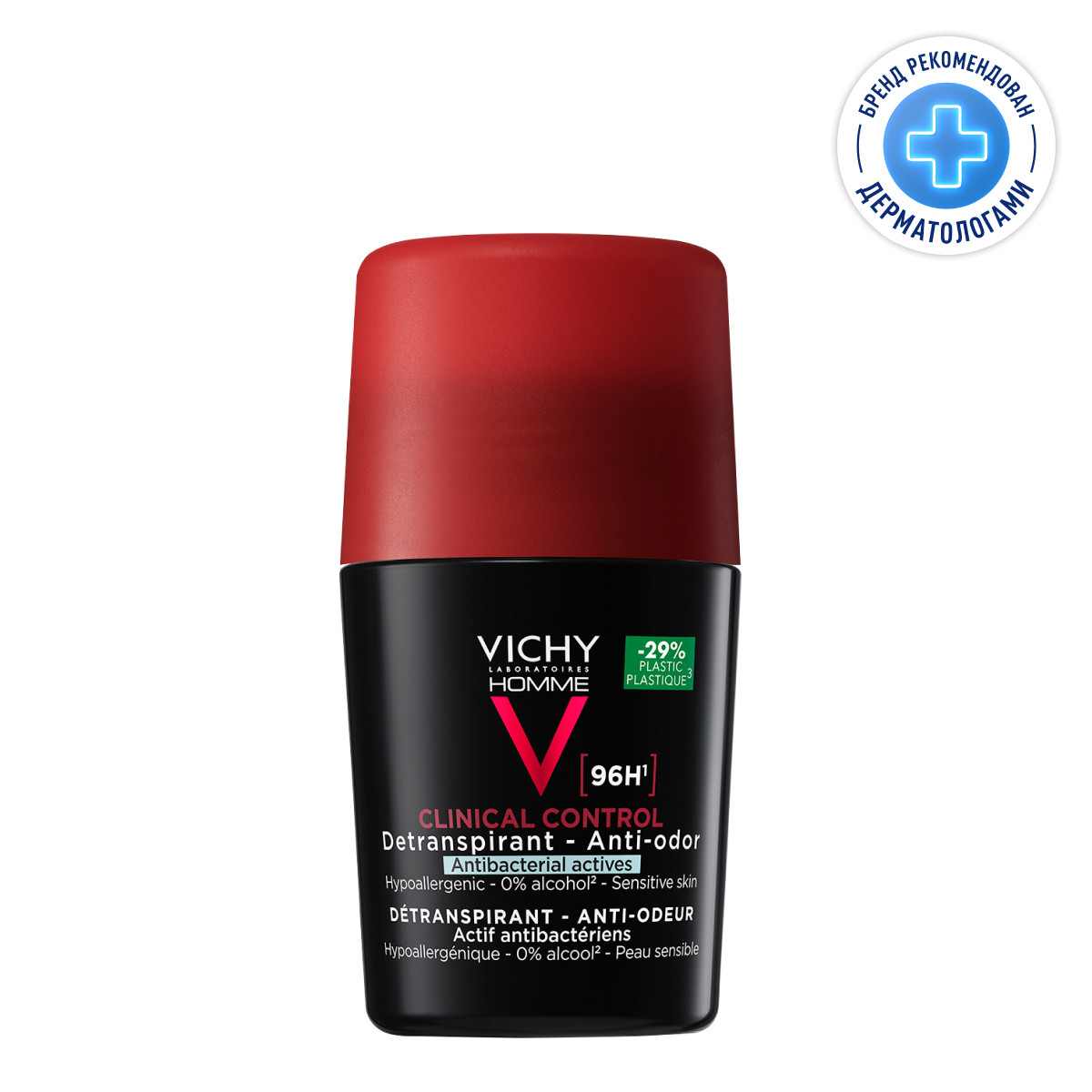 Vichy Homme Clinical Control 96 ч мужской шариковый дезодорант-антиперспирант 50 мл 1 шт
