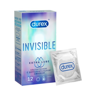 Durex Invisible Extra Lube презервативы из натурального латекса ультратонкие с дополнительной смазкой 12 шт