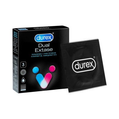 Durex Dual Extase презервативы из натурального латекса рельефные с анестетиком 3 шт