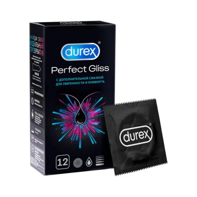 Durex Perfect Gliss презервативы из натурального латекса с дополнительной смазкой 12 шт