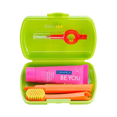 Curaprox дорожный набор в зеленом боксе (зубная паста Be You Pink 10 мл туба 1 шт + зубная щетка CS 5460 1 шт + ершики межзубные CPS Prime 07, 09 + держатель UHS 409) 1 шт