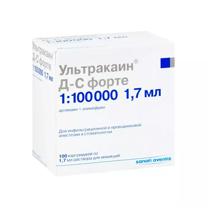 Ультракаин Д-С 40 мг+0,006 мг/мл раствор для инъекций 1,7 мл картридж 100 шт