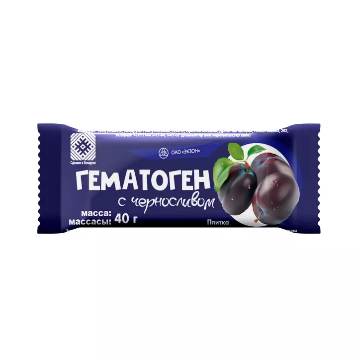 Гематоген с черносливом плитка 40 г 1 шт Экзон