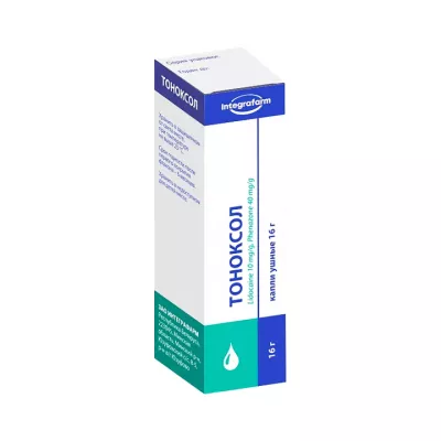 Тоноксол 40 мг+10 мг/г капли ушные 16 г флакон 1 шт