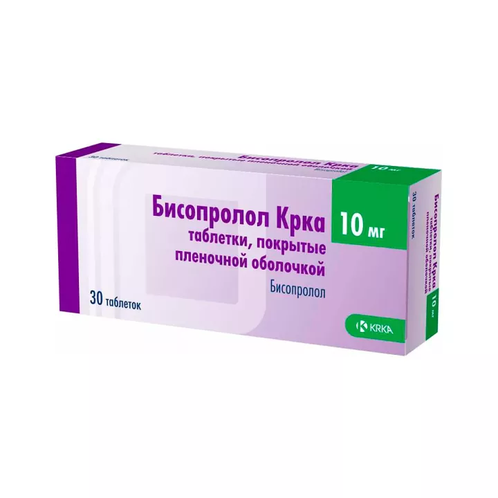 Бисопролол КРКА 10 мг таблетки покрытые пленочной оболочкой 30 шт