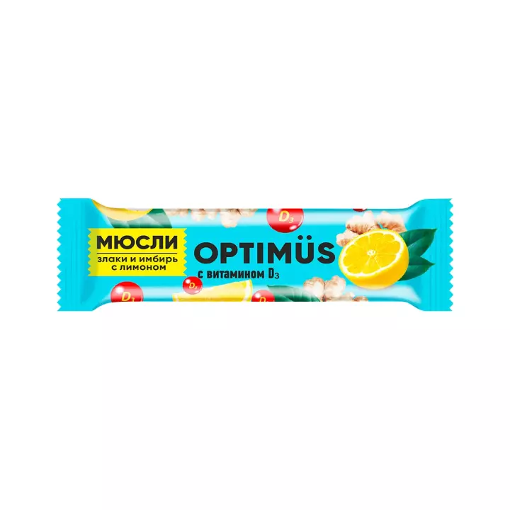 Optimus злаки и имбирь с лимоном витамином Д3 батончик-мюсли 20 г 1 шт Amateg