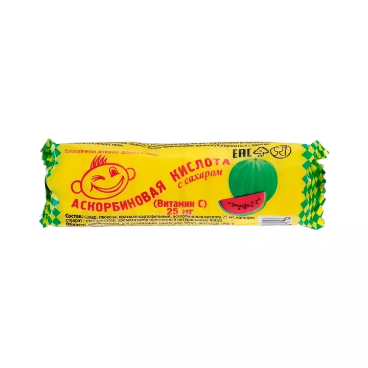 Аскорбиновая кислота с сахаром арбуз 25 мг таблетки 3 г 10 шт Аскопром