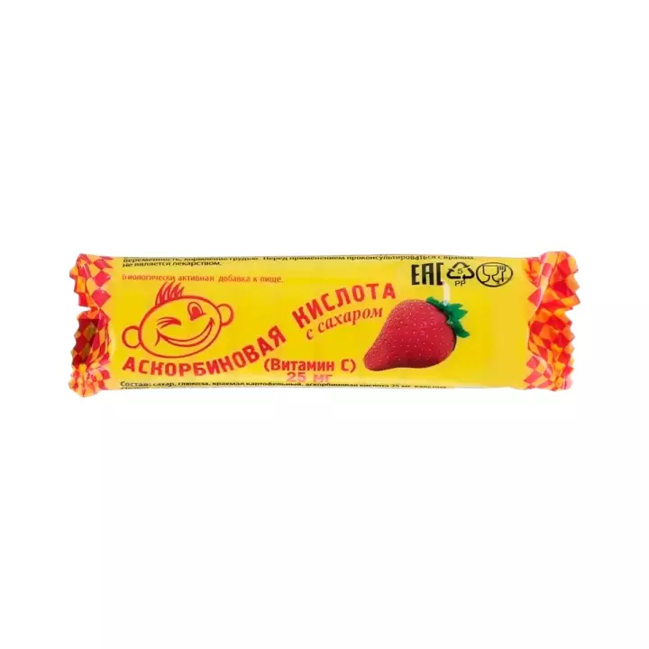 Аскорбиновая кислота с сахаром клубника 25 мг таблетки 3 г 10 шт Аскопром