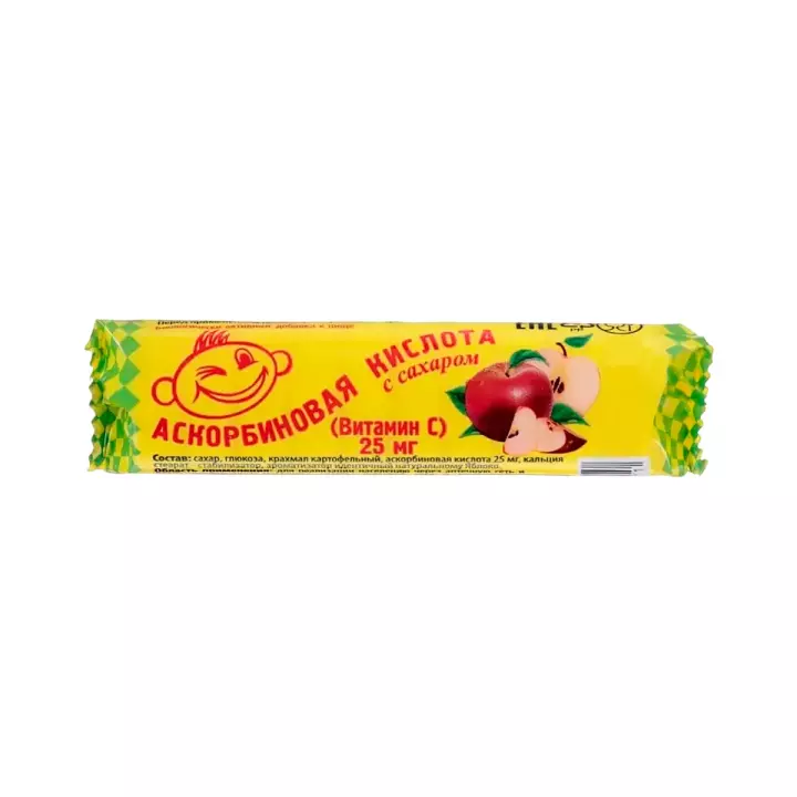 Аскорбиновая кислота с сахаром яблоко 25 мг таблетки 3 г 10 шт Аскопром