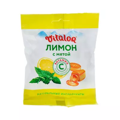 Леденцовая карамель с витамином С лимон и мята леденцы 3,8 г Vitalor