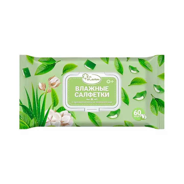 Lavan салфетки влажные детские с ароматом алоэ и зеленый чай 60 шт