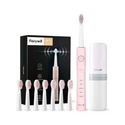 Fairywill Е11 зубная щетка электрическая розовая 1 шт + 8 насадок + чехол