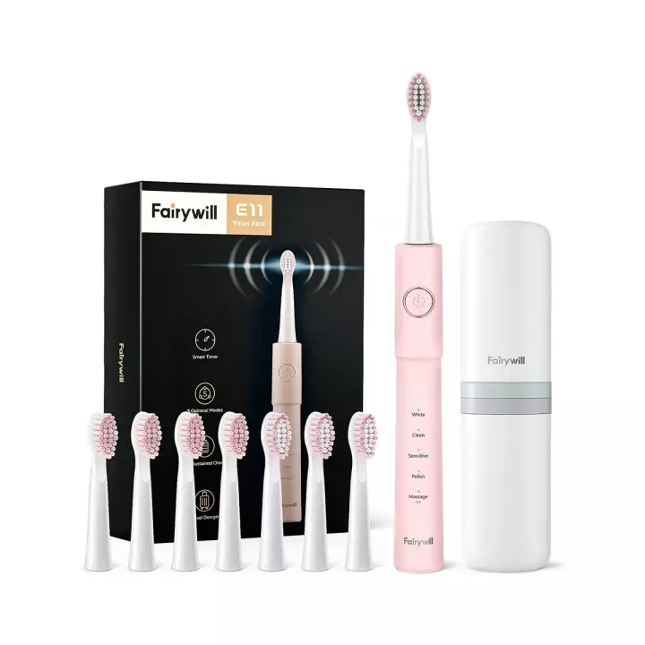 Fairywill Е11 зубная щетка электрическая розовая 1 шт + 8 насадок + чехол