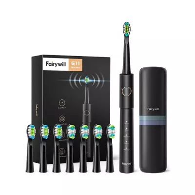 Fairywill Е11 зубная щетка электрическая черная 1 шт + 8 насадок + чехол