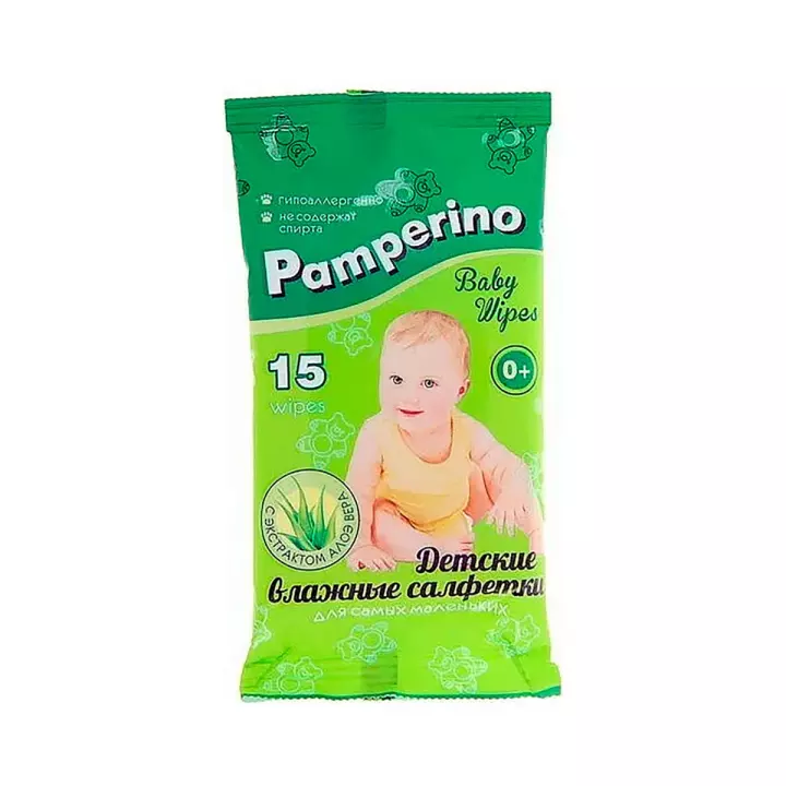 Pamperino салфетки влажные детские с экстрактом алоэ вера 15 шт