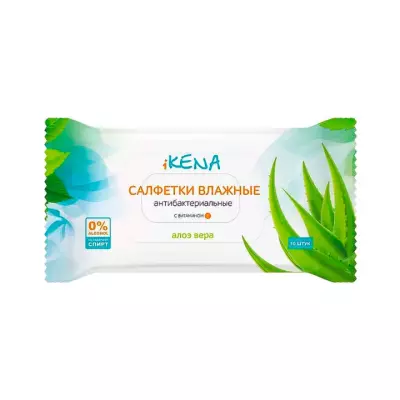 iKena салфетки влажные антибактериальные с экстрактом алоэ вера 10 шт