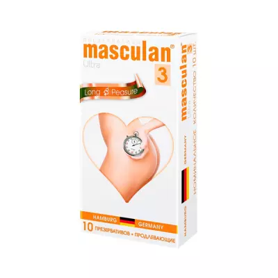 Masculan Long Pleasure презервативы из натурального латекса с колечками и пупырышками с анестетиком 10 шт