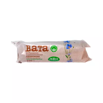 Вата медицинская гигроскопическая хирургическая хлопко-льняная нестерильная 250 г рулон 1 шт Медватфарм