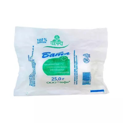 Вата медицинская гигроскопическая хирургическая стерильная 25 г рулон 1 шт Чефи