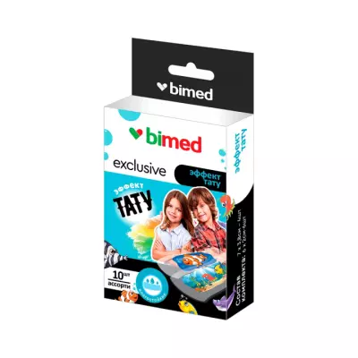 Бимед Exclusive пластырь влагостойкий пористый прозрачный с рисунком (эффект тату) ассорти 10 шт
