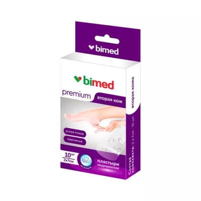 Бимед Premium пластырь влагостойкий пористый прозрачный ультра-тонкий вторая кожа 2х7 см 10 шт